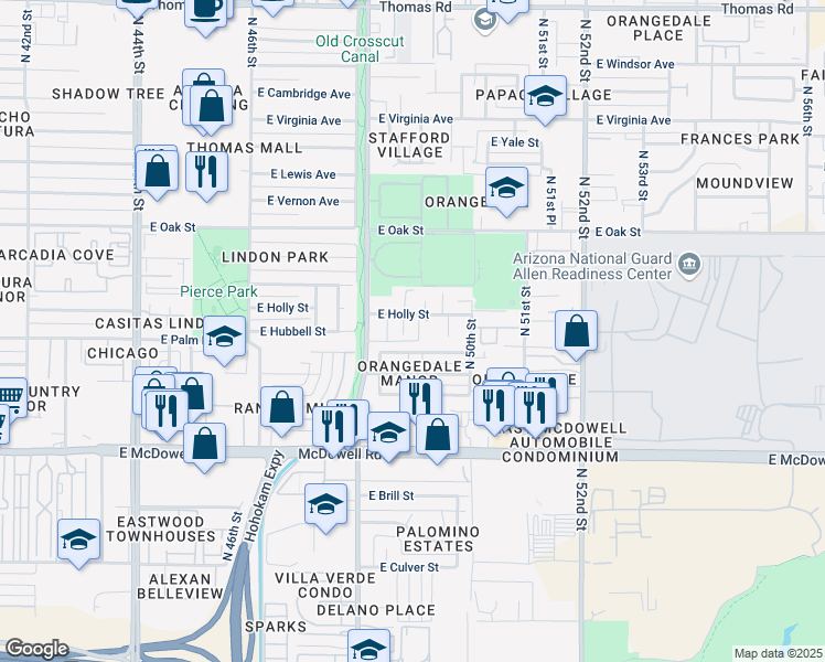 map of restaurants, bars, coffee shops, grocery stores, and more near 2007 North 49th Street in Phoenix
