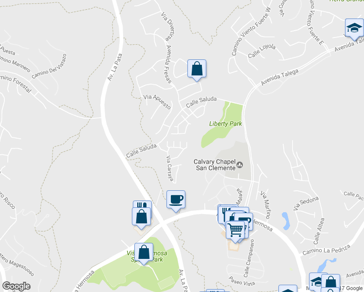 map of restaurants, bars, coffee shops, grocery stores, and more near 12 Corte Javier in San Clemente