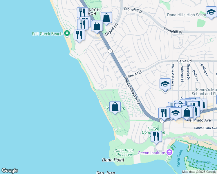 map of restaurants, bars, coffee shops, grocery stores, and more near 33971 Nauticus Isle in Dana Point