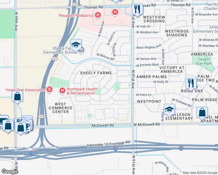 map of restaurants, bars, coffee shops, grocery stores, and more near 9229 West Milkweed Loop in Phoenix