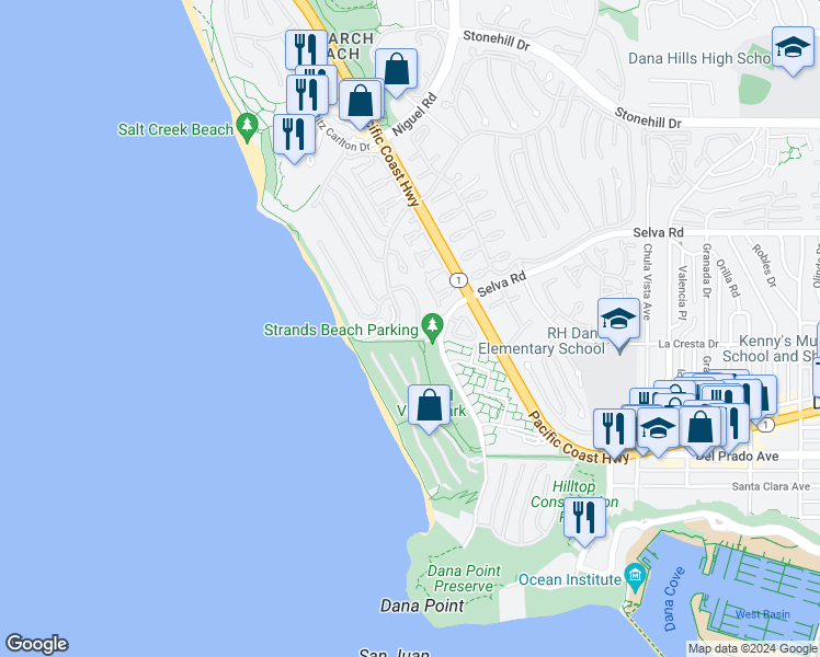 map of restaurants, bars, coffee shops, grocery stores, and more near 33971 Nauticus Isle in Dana Point