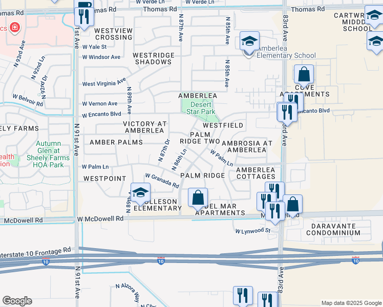 map of restaurants, bars, coffee shops, grocery stores, and more near 8618 West Monte Vista Road in Phoenix