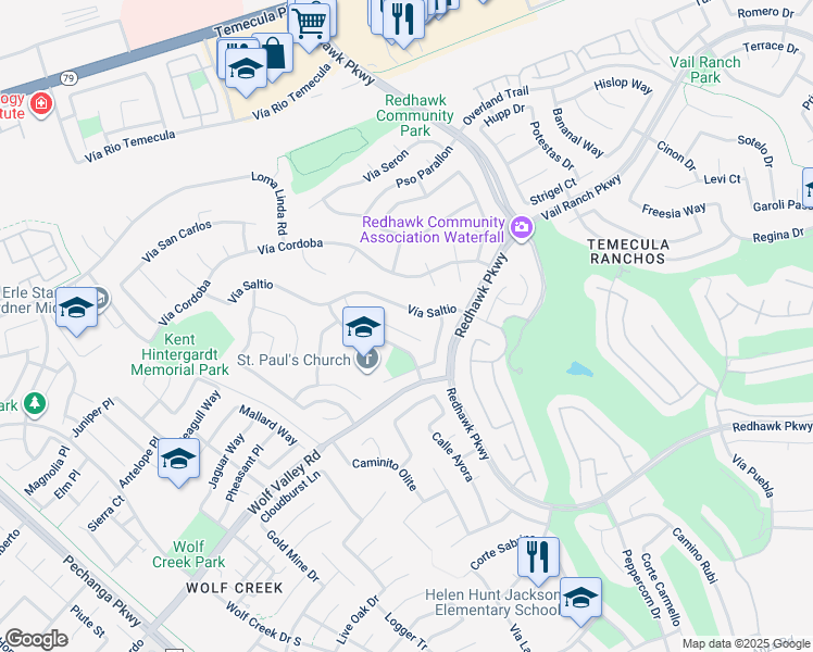 map of restaurants, bars, coffee shops, grocery stores, and more near 32122 Corte Eldorado in Temecula