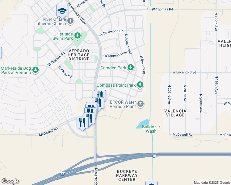 map of restaurants, bars, coffee shops, grocery stores, and more near 20547 West Carlton Manor in Buckeye