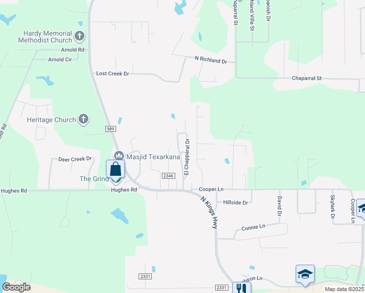 map of restaurants, bars, coffee shops, grocery stores, and more near 32 Sheri Lane in Texarkana