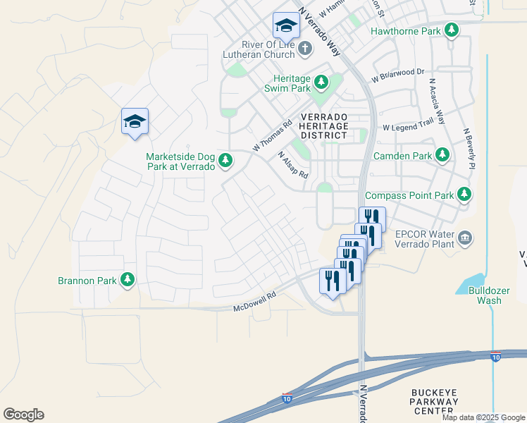 map of restaurants, bars, coffee shops, grocery stores, and more near 2019 North Marketside Avenue in Buckeye