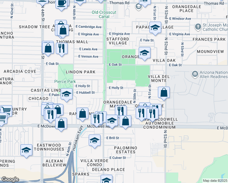 map of restaurants, bars, coffee shops, grocery stores, and more near 2007 North 49th Street in Phoenix