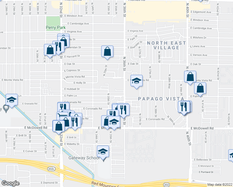 map of restaurants, bars, coffee shops, grocery stores, and more near 2000 North 36th Street in Phoenix