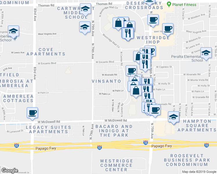 map of restaurants, bars, coffee shops, grocery stores, and more near 1937 North 78th Avenue in Phoenix