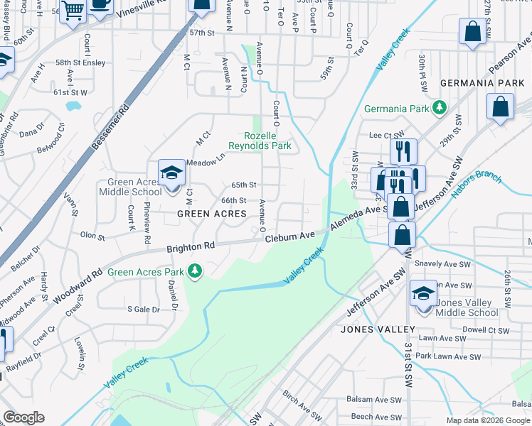 map of restaurants, bars, coffee shops, grocery stores, and more near 1441 67th Street Ens in Birmingham