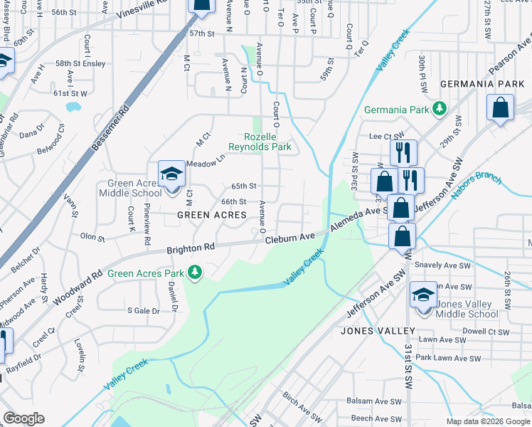 map of restaurants, bars, coffee shops, grocery stores, and more near 1441 67th Street Ens in Birmingham