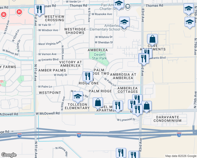 map of restaurants, bars, coffee shops, grocery stores, and more near 8618 West Monte Vista Road in Phoenix