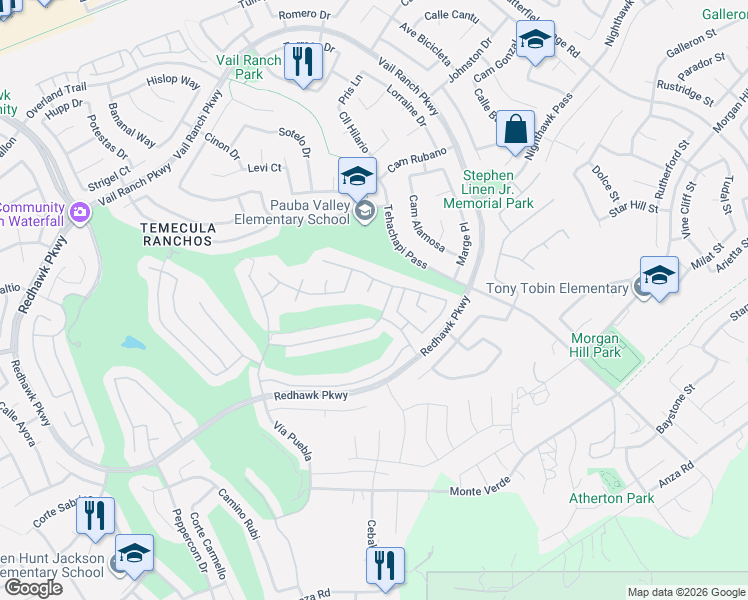 map of restaurants, bars, coffee shops, grocery stores, and more near 45221 Jumi Circle in Temecula