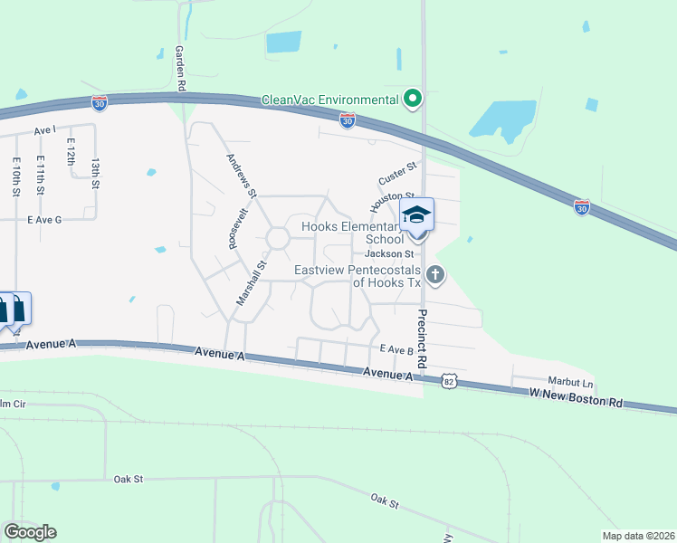 map of restaurants, bars, coffee shops, grocery stores, and more near 402 Grant Street in Hooks
