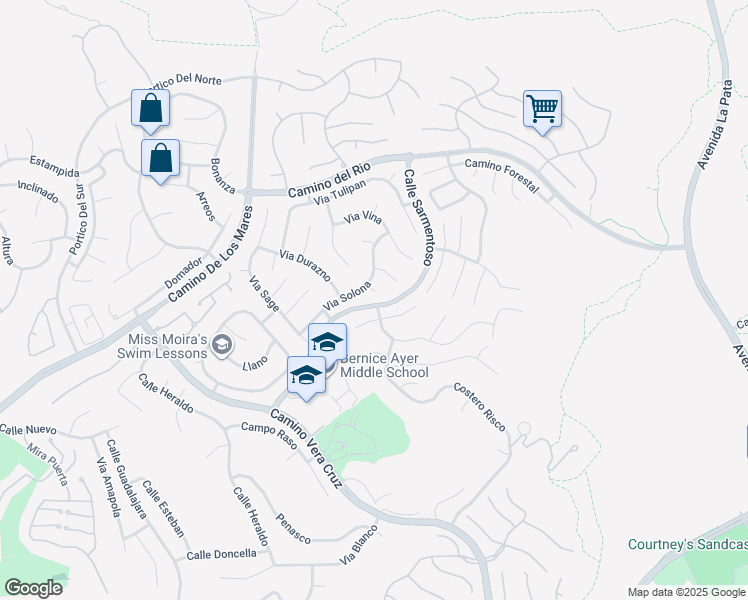 map of restaurants, bars, coffee shops, grocery stores, and more near 2205 Via Iris in San Clemente