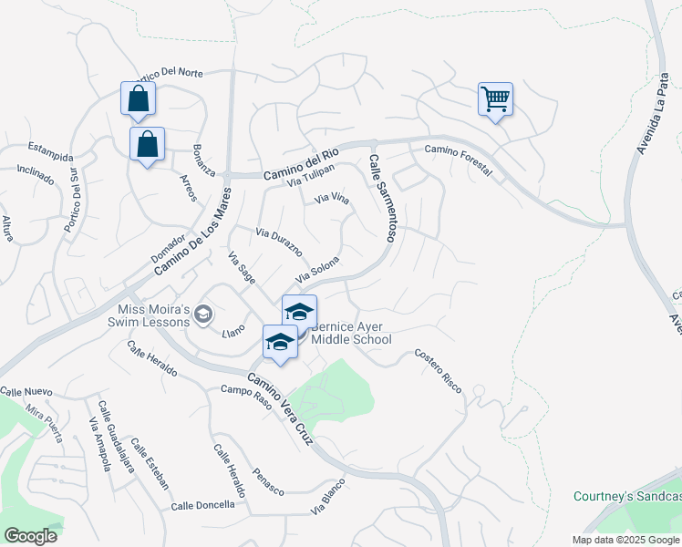 map of restaurants, bars, coffee shops, grocery stores, and more near 2205 Via Iris in San Clemente