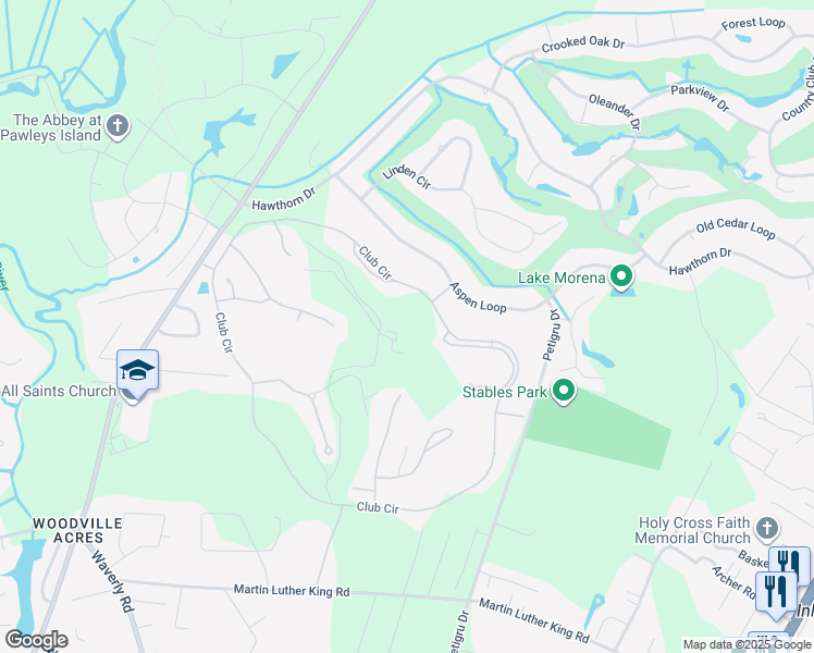 map of restaurants, bars, coffee shops, grocery stores, and more near 11 Club Circle in Pawleys Island