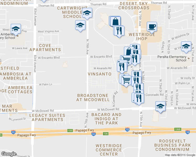 map of restaurants, bars, coffee shops, grocery stores, and more near 1937 North 78th Avenue in Phoenix