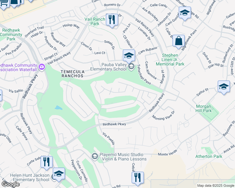 map of restaurants, bars, coffee shops, grocery stores, and more near 33141 Poppy Street in Temecula