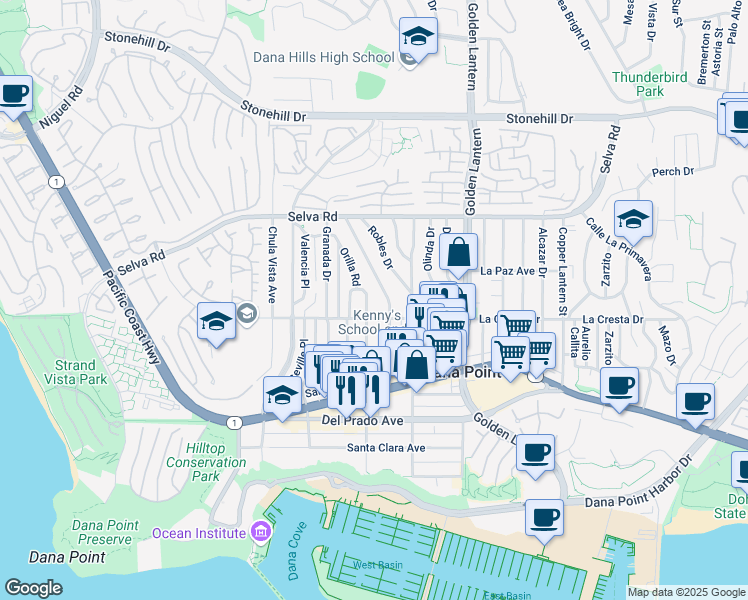 map of restaurants, bars, coffee shops, grocery stores, and more near in MONARCH BAY