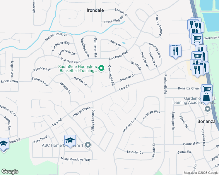 map of restaurants, bars, coffee shops, grocery stores, and more near 1253 Winslow Drive in Jonesboro