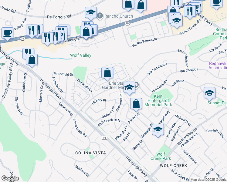 map of restaurants, bars, coffee shops, grocery stores, and more near 31356 Bluebeech Court in Temecula