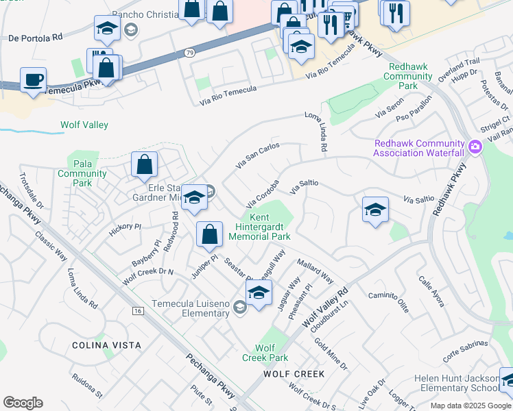 map of restaurants, bars, coffee shops, grocery stores, and more near 31515 Vía Cordoba in Temecula