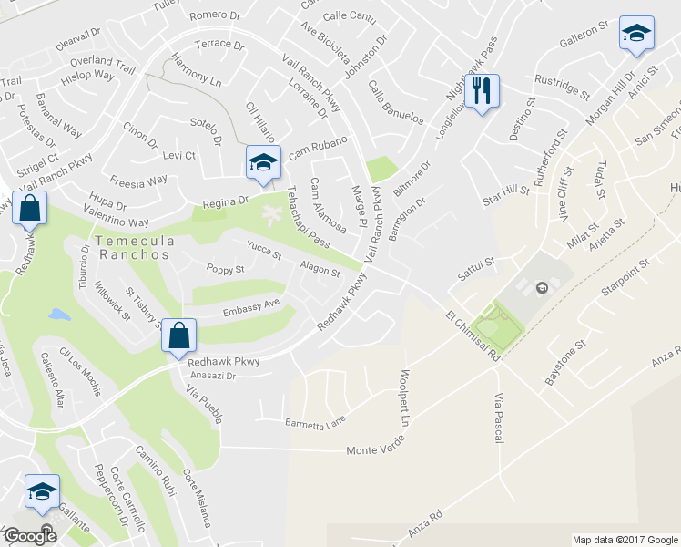 map of restaurants, bars, coffee shops, grocery stores, and more near 33413 Alagon Street in Temecula