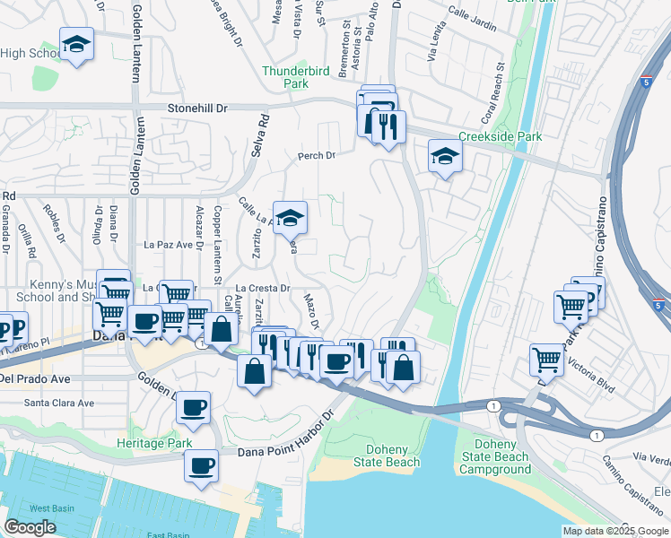 map of restaurants, bars, coffee shops, grocery stores, and more near 1 Cobalt Drive in Dana Point