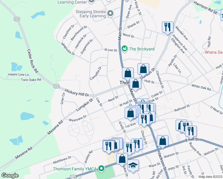 map of restaurants, bars, coffee shops, grocery stores, and more near 400 Bethany Drive in Thomson