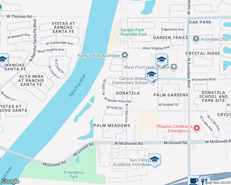 map of restaurants, bars, coffee shops, grocery stores, and more near 11941 West Alvarado Road in Avondale
