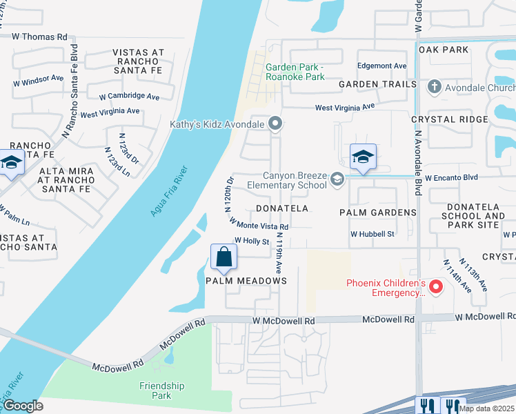 map of restaurants, bars, coffee shops, grocery stores, and more near 11941 West Alvarado Road in Avondale