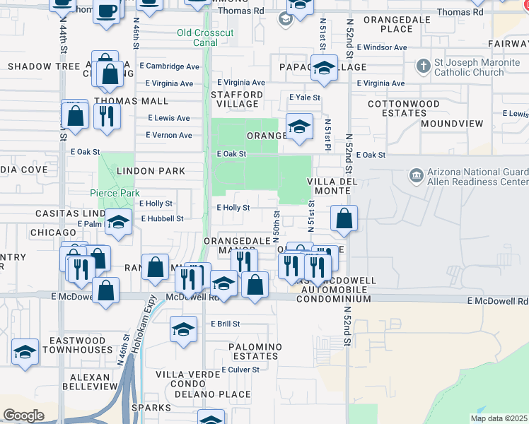 map of restaurants, bars, coffee shops, grocery stores, and more near 4917 East Holly Street in Phoenix