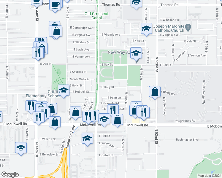 map of restaurants, bars, coffee shops, grocery stores, and more near 2007 North 49th Street in Phoenix