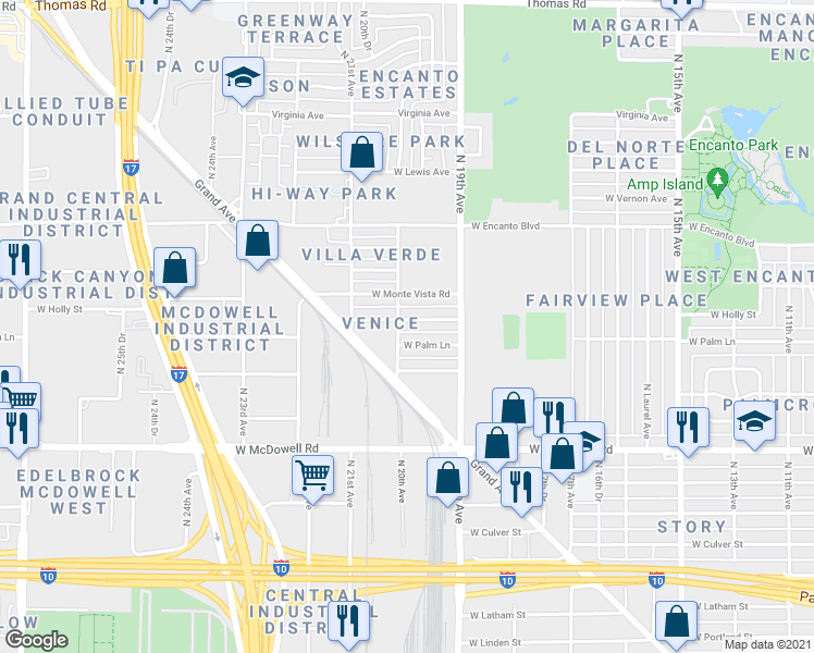 map of restaurants, bars, coffee shops, grocery stores, and more near 2000-2020 North 20th Avenue in Phoenix
