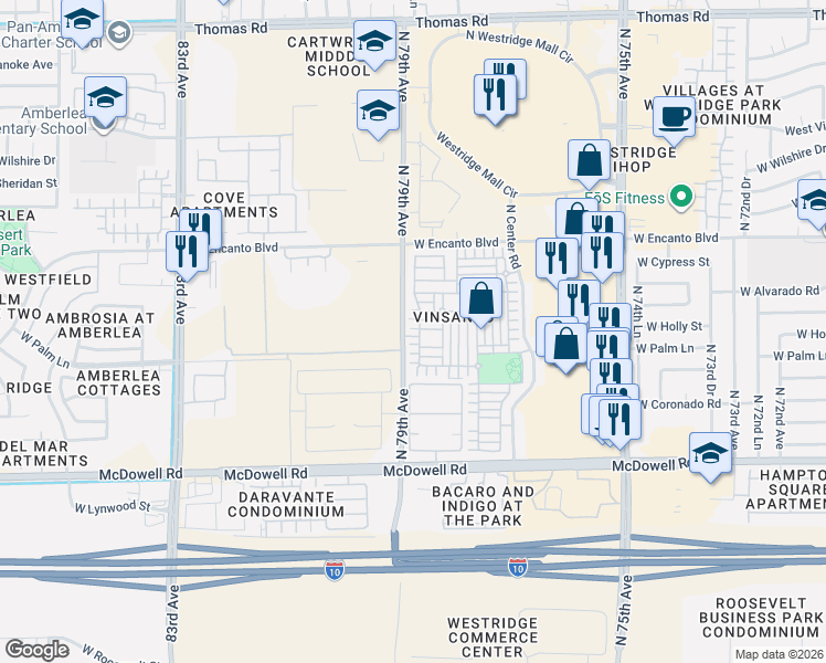 map of restaurants, bars, coffee shops, grocery stores, and more near 1934 North 78th Glen in Phoenix