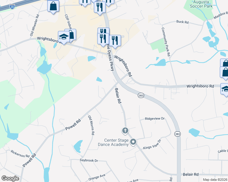 map of restaurants, bars, coffee shops, grocery stores, and more near 4012 Belair Road in Augusta