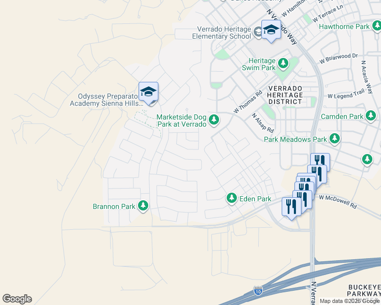 map of restaurants, bars, coffee shops, grocery stores, and more near 21185 West Hubbell Street in Buckeye