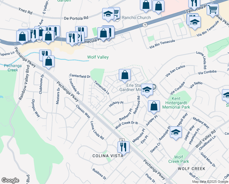map of restaurants, bars, coffee shops, grocery stores, and more near 31118 Black Maple Drive in Temecula