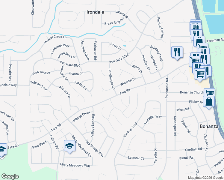 map of restaurants, bars, coffee shops, grocery stores, and more near 10461 Candlelight Road in Jonesboro