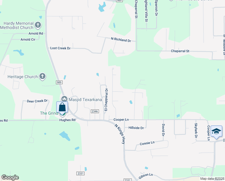 map of restaurants, bars, coffee shops, grocery stores, and more near 5211 Galloping Way in Texarkana