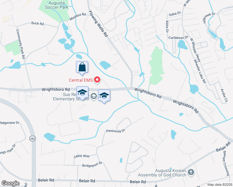 map of restaurants, bars, coffee shops, grocery stores, and more near 3820 Wrightsboro Road in Augusta