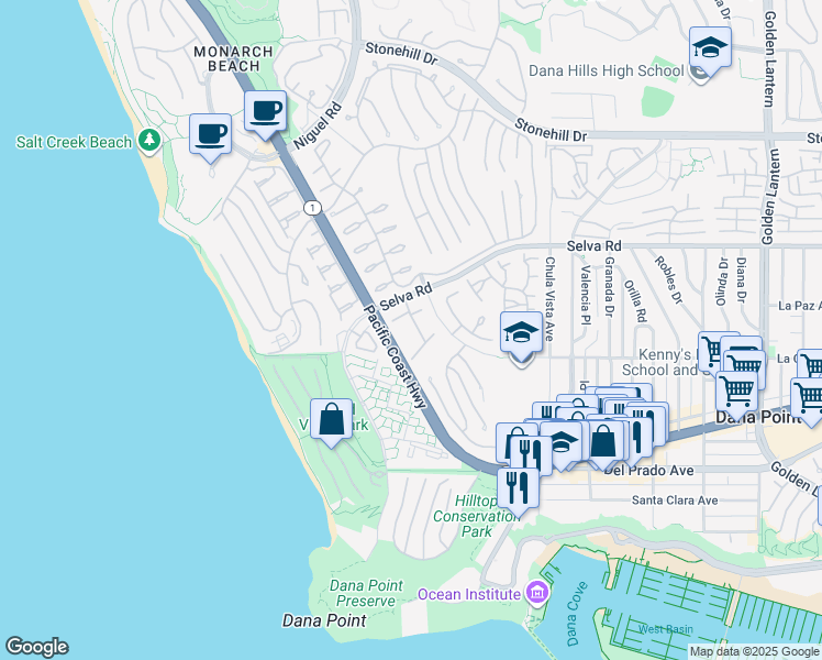 map of restaurants, bars, coffee shops, grocery stores, and more near 33925 Cape Cove in Dana Point