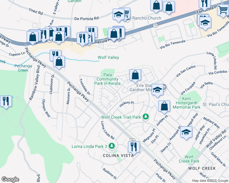 map of restaurants, bars, coffee shops, grocery stores, and more near 31312 Calle Cirros in Temecula