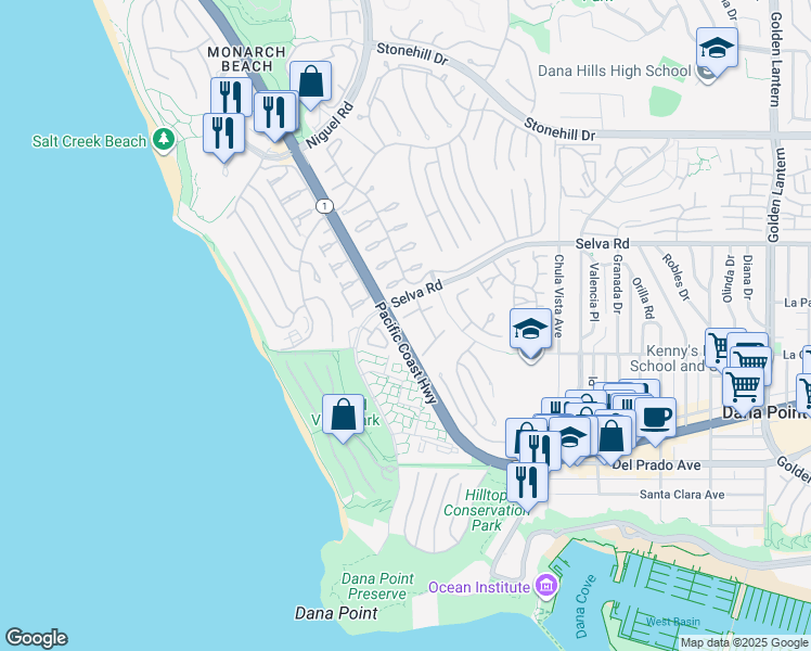 map of restaurants, bars, coffee shops, grocery stores, and more near 33895 Cape Cove in Dana Point