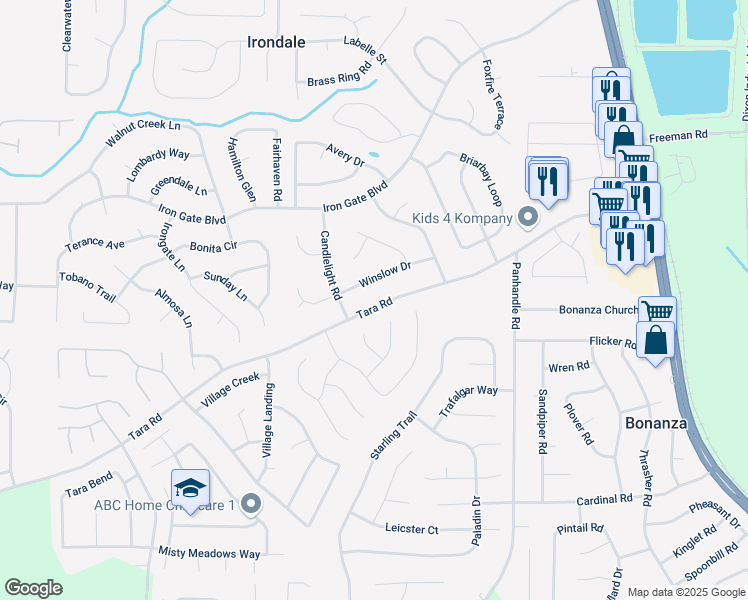 map of restaurants, bars, coffee shops, grocery stores, and more near 1326 Tara Road in Jonesboro