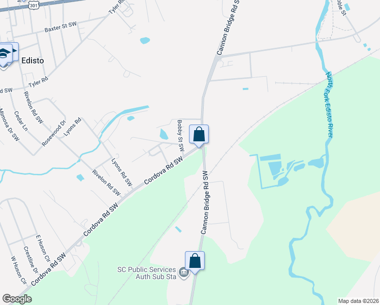 map of restaurants, bars, coffee shops, grocery stores, and more near 1401-1499 Cordova Road Southwest in Orangeburg
