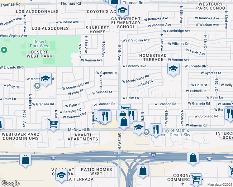 map of restaurants, bars, coffee shops, grocery stores, and more near in Phoenix