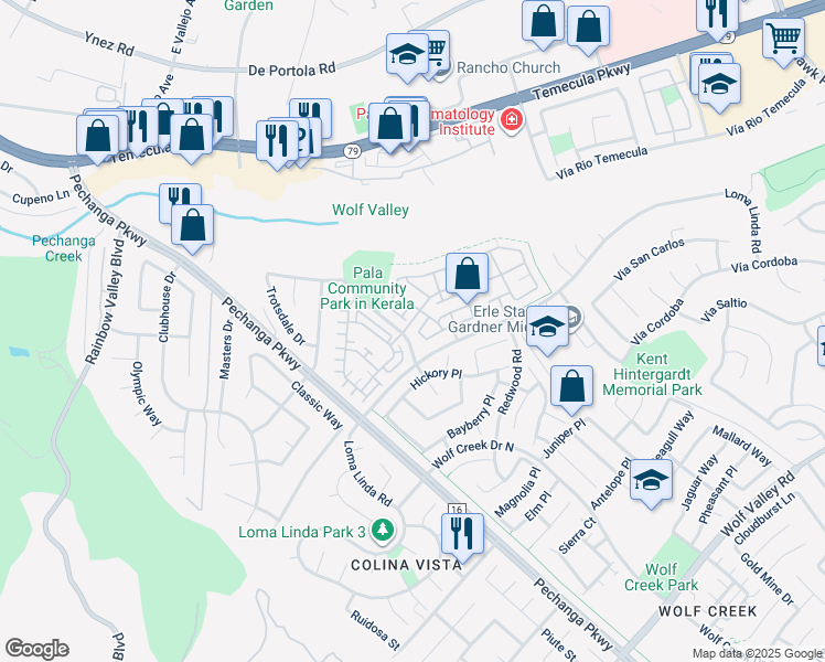 map of restaurants, bars, coffee shops, grocery stores, and more near 44993 Blue Rosemary Way in Temecula
