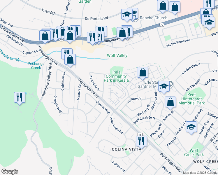 map of restaurants, bars, coffee shops, grocery stores, and more near 45100 Pechanga Parkway in Temecula